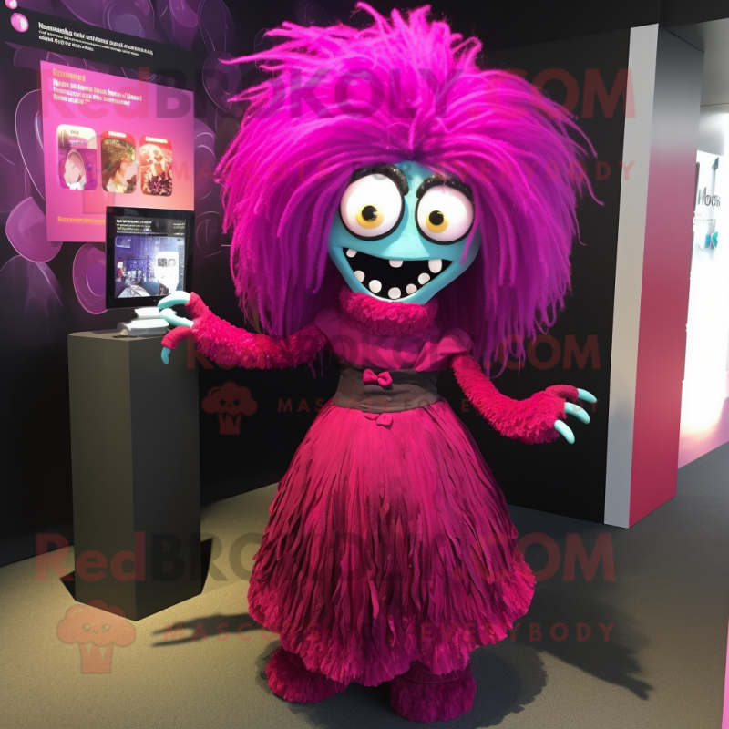 Magenta Undead mascot costume character dressed with a Maxi Skirt and Hairpins