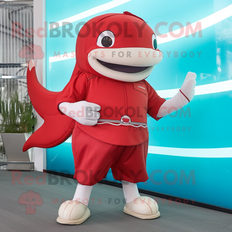 Red Whale mascot costume character dressed with a Chinos and Anklets