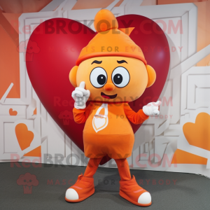 Orange Heart mascot costume character dressed with a Culottes and Bracelets