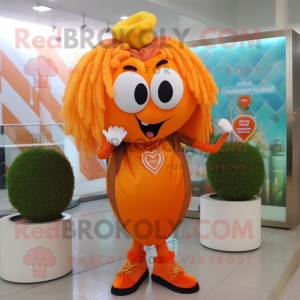 Orange Heart mascot costume character dressed with a Culottes and Bracelets