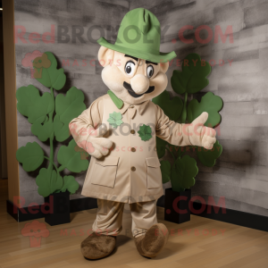 Beige Bunch Of Shamrocks mascot costume character dressed with a Chinos and Beanies