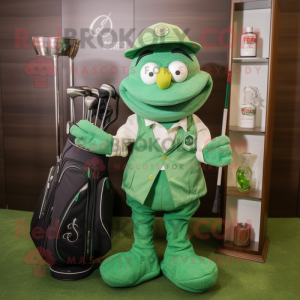 Green Golf Bag mascot costume character dressed with a Oxford Shirt and Ties