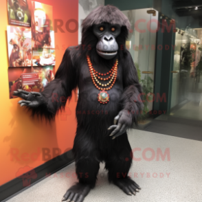 Black Orangutan mascot costume character dressed with a Sheath Dress and Brooches