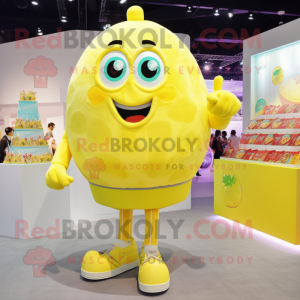 Lemon Yellow Candy Box mascot costume character dressed with a Shorts and Rings