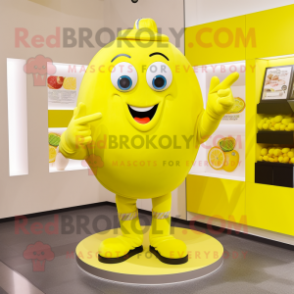 Lemon Yellow Candy Box mascot costume character dressed with a Shorts and Rings