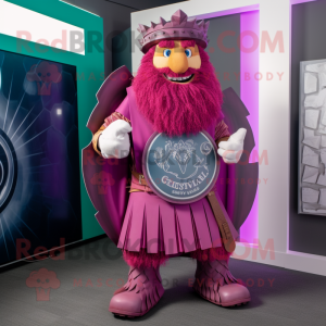 Magenta Celtic Shield mascot costume character dressed with a Graphic Tee and Ties