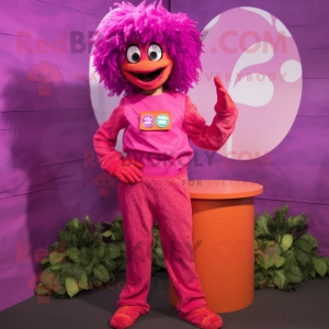 Magenta Jambalaya mascot costume character dressed with a Romper and Foot pads