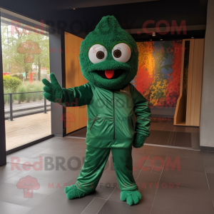 Forest Green Paella mascot costume character dressed with a Windbreaker and Wraps