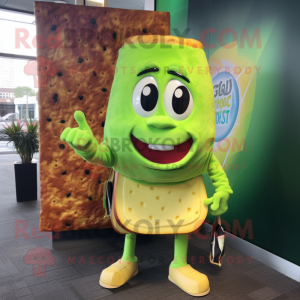 Lime Green Grilled Cheese Sandwich mascot costume character dressed with a Coat and Watches