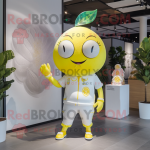 White Lemon mascot costume character dressed with a Playsuit and Earrings