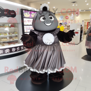 Gray Chocolates mascot costume character dressed with a Maxi Skirt and Bracelet watches