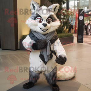 White Raccoon mascot costume character dressed with a Vest and Scarves