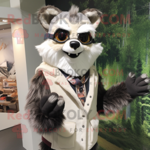 White Raccoon mascot costume character dressed with a Vest and Scarves