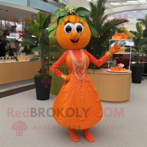Orange Orange mascot costume character dressed with a Cocktail Dress and Necklaces