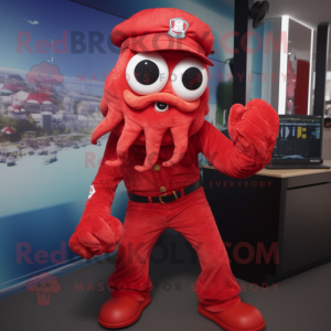 Röd Kraken maskot kostym...