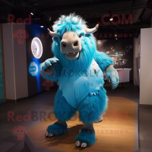 Cyan Bison maskot kostym...