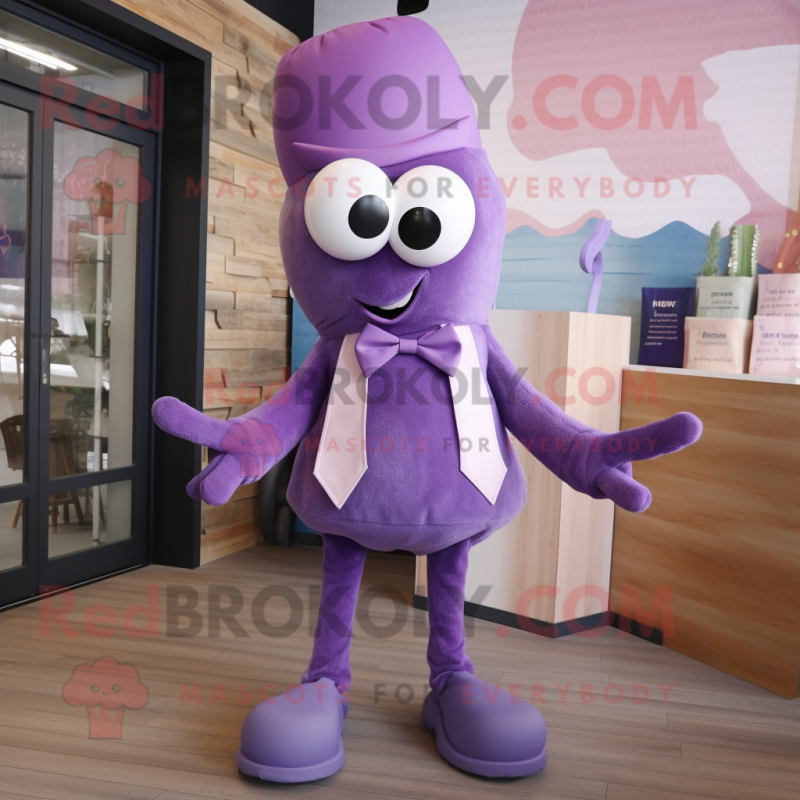 Lavender Squid mascot costume character dressed with a Long Sleeve Tee and Bow ties