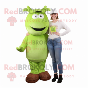 Lime Green Beef Stroganoff mascot costume character dressed with a Mom Jeans and Bracelets