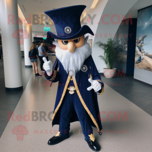 Navy Wizard mascot costume character dressed with a Suit Pants and Keychains