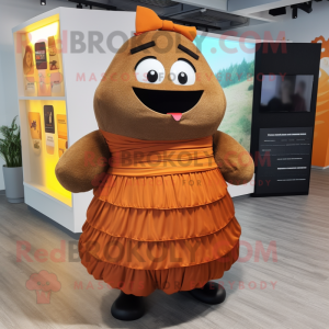 Brown Orange mascot costume character dressed with Maxi Skirt and Cummerbunds