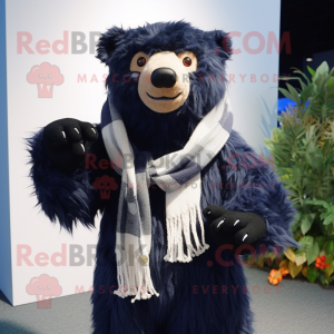 Navy Sloth Bear mascot costume character dressed with Sweater and Scarf clips