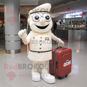 Cream Aglet mascot costume character dressed with Polo Shirt and Briefcases