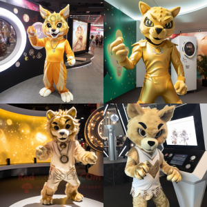 Gold Lynx maskot kostym...