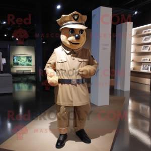 Tan police officer mascot costume character dressed with Raincoat and Suspenders