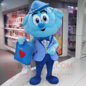 Blue Heart mascot costume character dressed with Vest and Wallets