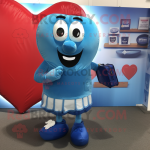 Blue Heart mascot costume character dressed with Vest and Wallets