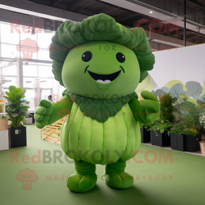 Forest Green Cauliflower mascot costume character dressed with Bodysuit and Ties