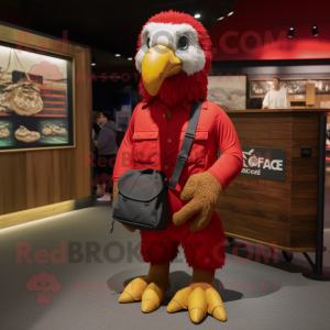 Red Haast's eagle mascot costume character dressed with Cargo Shorts and Scarves