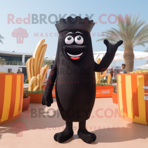 Black French fries mascot costume character dressed with One-Piece Swimsuit and Beanies