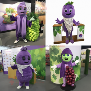 Lavender Grape mascot costume character dressed with Sweater and Scarves