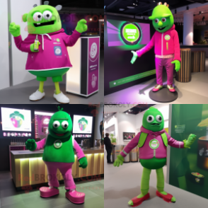 Magenta green beer mascot costume character dressed with Jacket and Anklets