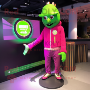 Magenta green beer mascot costume character dressed with Jacket and Anklets