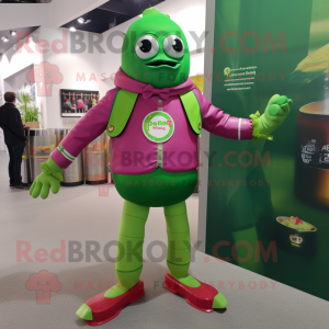 Magenta green beer mascot costume character dressed with Jacket and Anklets