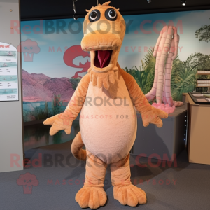 Peach loch ness monster mascot costume character dressed with Corduroy Pants and Hairpins