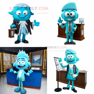 Cyan Attorney mascot costume character dressed with Dress and Hairpins