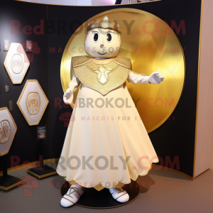 Gold Celtic shield mascot costume character dressed with Wedding Dress and Clutch bags