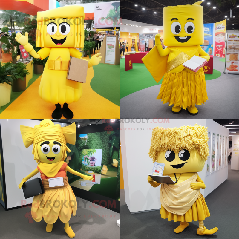 Yellow Pad Thai mascot costume character dressed with Skirt and Wallets