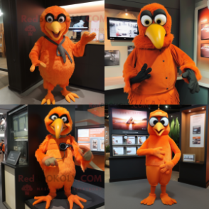 Orange Crow mascot costume character dressed with Romper and Gloves