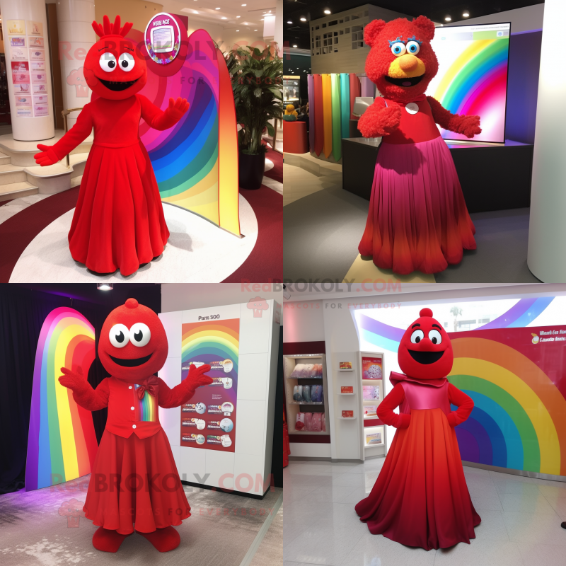 Red Rainbow mascot costume character dressed with Evening Gown and Lapel pins