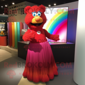 Red Rainbow mascot costume character dressed with Evening Gown and Lapel pins