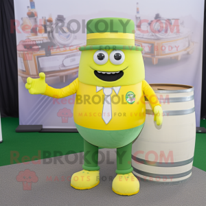 Lemon Yellow green beer mascot costume character dressed with Suit Pants and Rings