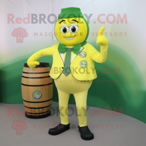 Lemon Yellow green beer mascot costume character dressed with Suit Pants and Rings