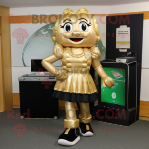 Gold Irish dancing shoes mascot costume character dressed with Midi Dress and Briefcases