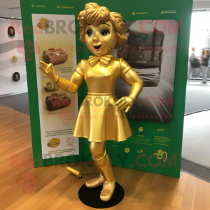 Gold Irish dancing shoes mascot costume character dressed with Midi Dress and Briefcases