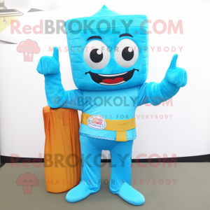 Sky Blue Pad Thai mascot costume character dressed with Bodysuit and Clutch bags