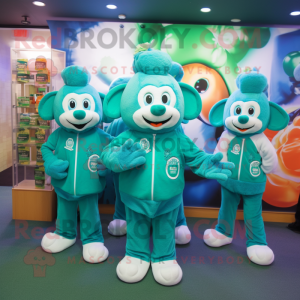 Teal Bunch of shamrocks mascot costume character dressed with Long Sleeve Tee and Beanies